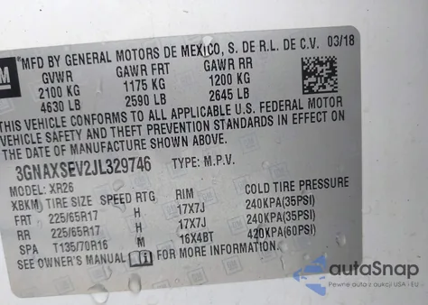2018 Chevrolet Equinox Lt from USA, damaged, VIN 3GNAXSEV2JL329746